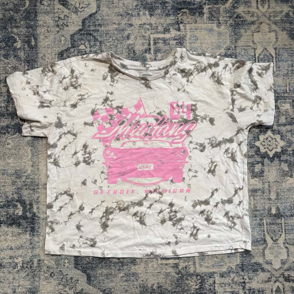 Ford Mustang T-Shirt Size XL (14/16) Pink Detroit Graphic Tie Dye